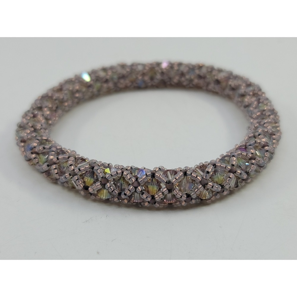 Fashion Costume Bead Knit Bracelet Vintage Pink Silver‎ Sparkle Crystal Beads